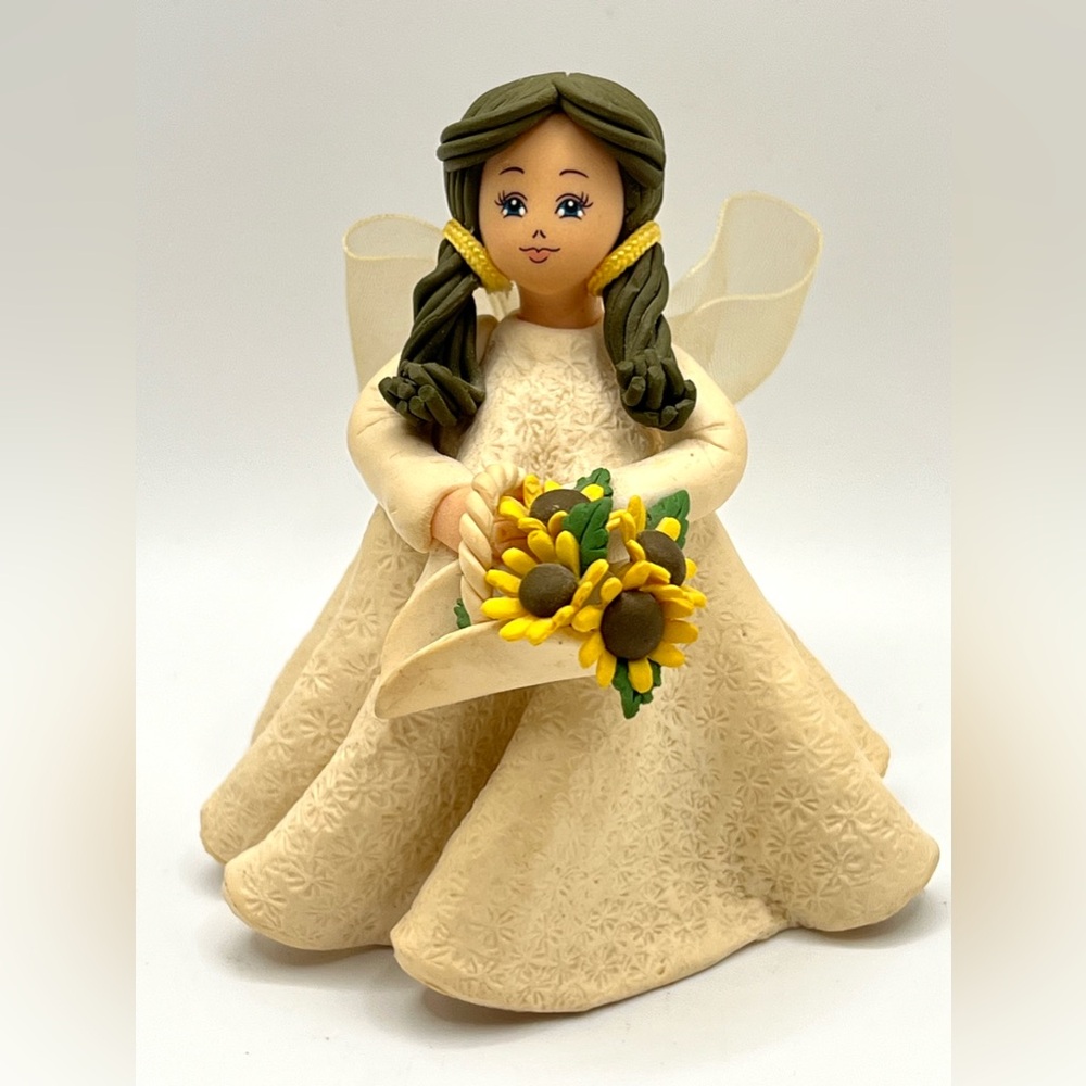 Pavilion Gift Kneeded Angel Collection Girl Figurine Basket Sunflowers Bouquet